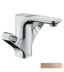 Смеситель для раковины Axor Urquiola 120, двухвентильный, фиксированный излив, длина излива 13,9 см, керамический, латунь, цвет полированное красное золото, со сливным гарнитуром