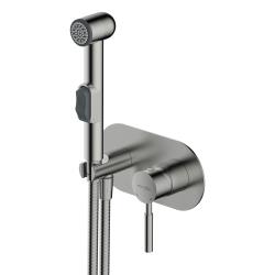 Смеситель с гигиеническим душем WasserKRAFT Wern, встраиваемый, однорычажный, керамический, без излива, с гибким шлангом/лейкой, латунь, цвет никель