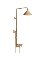 Душевая система Axor Front Showerpipe 240 2jet, высота 121,2 см, цвет: шлифованная бронза, комплект: ручной душ/верхний душ/термостат для душа/душевой шланг/ползунок/душевая штанга, наружного монтажа, настенная, латунная