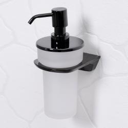 Дозатор жидкого мыла WasserKRAFT Glan, настенный, металл/стекло, форма округлая, для мыла в ванную/туалет/душевую кабину, цвет черный