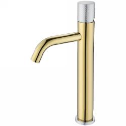 Смеситель для раковины/умывальника Boheme Stick, однорычажный, неповоротный, керамический, высокий, длина излива 135 мм, латунь, цвет золото/хром