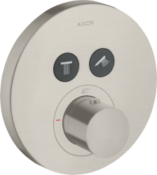 Смеситель для душа Axor ShowerSolutions, термостатический, скрытого монтажа, 2 потребителя, настенный, без излива/шланга/лейки, круглый, латунный, цвет под сталь, с термостатом