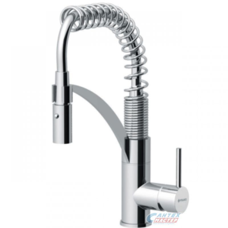 Смеситель для кухни/мойки Pyramis Mini Cresento однорычажный, керамический, с вытяжной лейкой, с поворотным изливом, латунь, цвет хром, кухонный, хромированный, вертикальный, кран, комплект, сантехника, водопроводные, размер, характеристики, высота