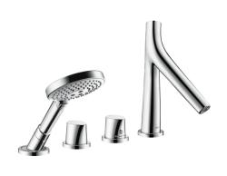 Смеситель для ванны Axor Starck Organic термостатический, монтаж на борт ванны, скрытый, длина излива 19 см, латунь, цвет хром, с душевым шлангом/лейкой, на 4 отверстия, для 2-х потребителей