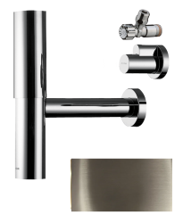 Сифон Axor Flowstar дизайнерский, с угловым клапаном и крышкой, для раковины, бутылочный, G 1 ¼, гидрозатвор/мокрый затвор, горизонтальный/боковой выпуск (в стену), латунь, цвет полированный никель