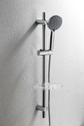 Душевой гарнитур Bravat Waterfall, высота 750 мм, цвет хром, комплект: стойка/держатель лейки/лейка/мыльница/шланг, наружного монтажа, настенный