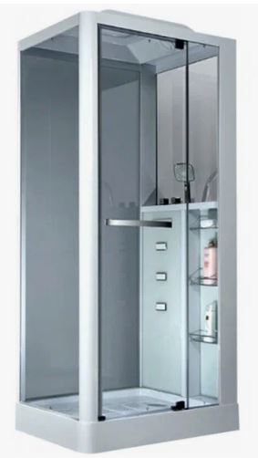 Душевая кабина 100х80х225 см Grossman поддон низкий, прямоугольная, пристенная, стекло прозрачное, заднее белое, с гидромассажем, сенсорная, распашная