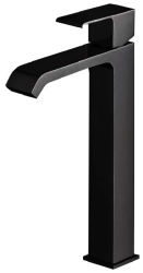 Смеситель для раковины Cezares Porta, однорычажный, высокий, длина излива 133 мм, неповоротный, керамический, латунь, цвет черный матовый, с донным клапаном
