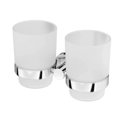 Стакан двойной AM.PM Sense L, с держателем, настенный, сплав металлов/стекло, форма округлая, для зубных щеток в ванную/туалет/душевую кабину, цвет хром