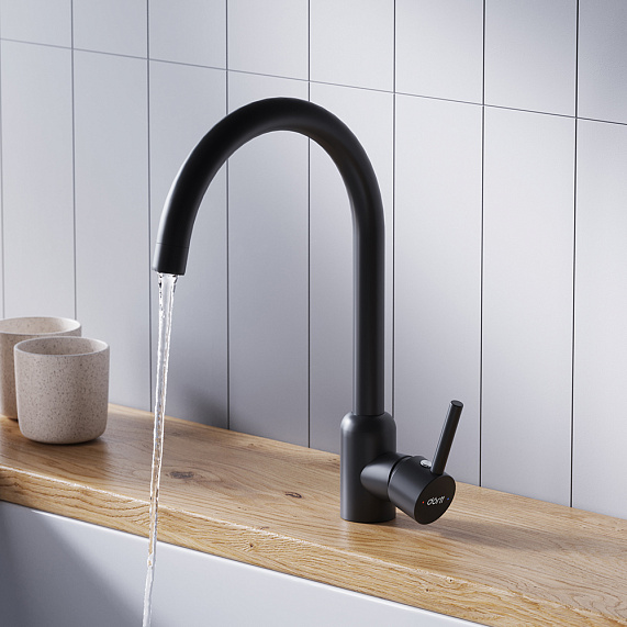 Смеситель для кухни/мойки Dorff Logic однорычажный, поворотный, нержавеющая сталь, с высоким изливом, длина 181 мм, цвет черный