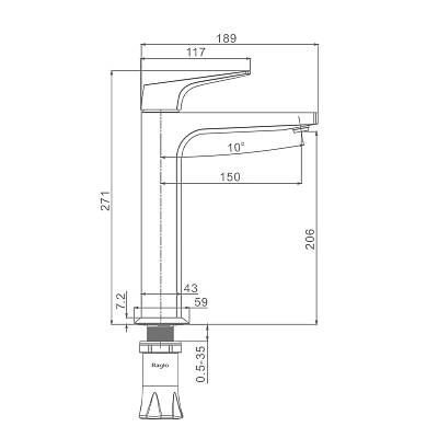 Смеситель для раковины/умывальника Raglo R07.15 однорычажный, высокий, неповоротный, фиксированный, излив длина 150 мм высота 206 мм латунь, цвет хром