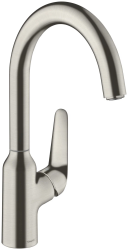 Смеситель для кухни/мойки Hansgrohe Focus M42, 220 1jet, однорычажный, керамический, с поворотным изливом, длина 20,4 см, латунь, цвет под сталь