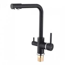 Смеситель для кухни/мойки VIEIR, биканальный, однорычажный, поворотный, керамический, длина излива 219 мм, латунь, цвет черный