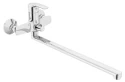 Смеситель для ванны/душа IDDIS Ray, однорычажный, настенный, поворотный, керамический картридж, длина излива 400 мм, латунь, цвет хром