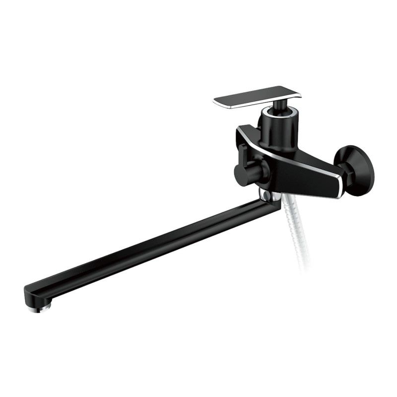 Смеситель для ванны/душа HAIBA однозахватный, хромированный, настенный, излив длинный 395 мм, поворотный, латунь, цвет черный