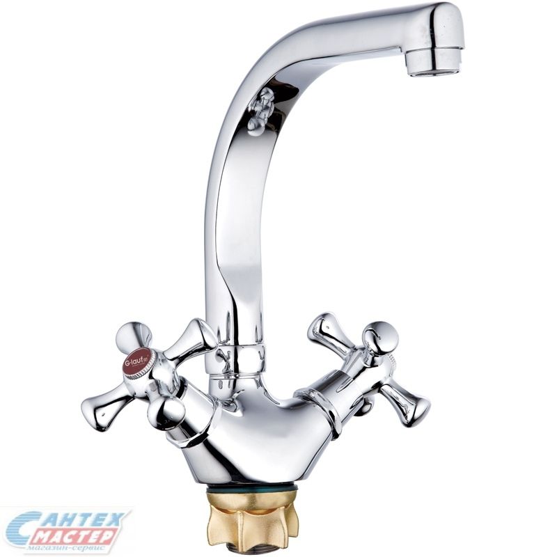 Смеситель для кухни/мойки G-lauf двухвентильный, поворотный, керамический, с высоким изливом, длина 169 мм, цинк, цвет хром, кухонный, хромированный, вертикальный, кран, комплект, сантехника, водопроводные, размер, характеристики, высота, расстояние