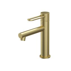 Смеситель для раковины/умывальника IDDIS Duna однорычажный, излив короткий, длина 127 мм, керамический, нержавеющая сталь, цвет матовое золото, без донного клапана