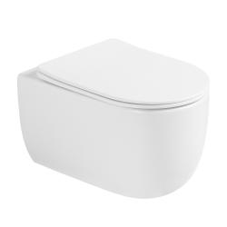 Унитаз подвесной ABBER Bequem 530х360х360 мм цвет белый матовый, горизонтальный (прямой) выпуск, система антивсплеск, смыв торнадо, безободковый, с сиденьем микролифт, дюропласт, под скрытый бачок AC1104TMW