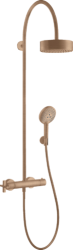 Душевая система Axor Citterio Showerpipe 180 1jet, высота 129,7 см, цвет: шлифованное красное золото, комплект:  верхний душ/ручной душ/душевой термостат/душевой шланг/держатель для душа, наружного монтажа, настенная, латунная, для душа/ванной