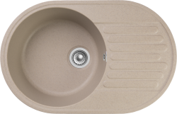 Мойка GranFest QUARZ 18, 73,7х47,8 см, врезная, кварц, овальная, цвет песочный, без отверстия под смеситель, слив-перелив, с крылом, оборачиваемая, для кухни
