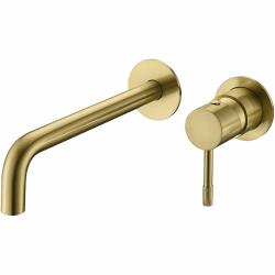 Смеситель для раковины/умывальника Boheme Uno, встраиваемый, однорычажный, неповоротный, керамический, длина излива 200 мм, латунь, цвет золото матовое Смеситель для раковины/умывальника Boheme Uno, встраиваемый, однорычажный, неповоротный, керамический, длина излива 200 мм, латунь, цвет золото матовое