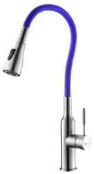 Смеситель для кухни/мойки Lemark Expert, однорычажный, поворотный/гибкий, керамический, длина излива 234 мм, нержавеющая сталь, цвет сталь/фиолетовый