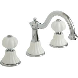 Смеситель для раковины Migliore Olivia, двухвентильный, излив короткий, поворотный, длина 190 мм, керамический, латунь, цвет белый/хром