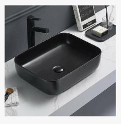 Раковина-чаша для ванной CeramaLux NC 2105 50х14х39 накладная, прямоугольная, керамическая/фарфоровая, цвет черный матовый, без отверстия под смеситель, без слива-перелива