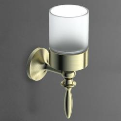 Стакан Art&Max Bohemia, с держателем, настенный, латунь/стекло, форма округлая, для зубных щеток в ванную/туалет/душевую кабину, цвет бронза, к стене