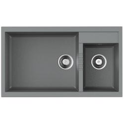 Мойка кухонная Omoikiri Tedori 86-2-LB-GR, две чаши, 50х86 см, врезная, из искусственного гранита (Tetogranit), прямоугольная, цвет ленинградский серый, без отверстия под смеситель, без крыла, слив-перелив, врезная в столещницу, для кухни