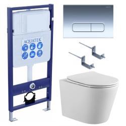 Комплект унитаза с инсталляцией Aquatek Вега (Сет) c сиденьем микролифт, с клавишей смыва (кнопкой, клавишей двойного смыва) хром, комплект крепления