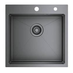 Мойка кухонная Raglo R700.5050.09 цвет графит, 500х500х208 мм нержавеющая сталь, квадратная, с отверстием под смеситель, без крыла, слив-перелив, врезная