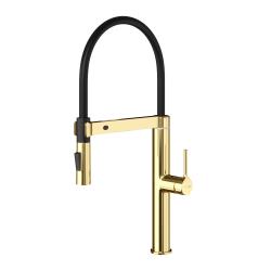 Смеситель для кухни/мойки WasserKRAFT A8877, однорычажный, сенсорный, поворотный/гибкий излив, керамический, длина излива 233 мм, латунь/ABS-пластик, цвет глянцевое золото/черный