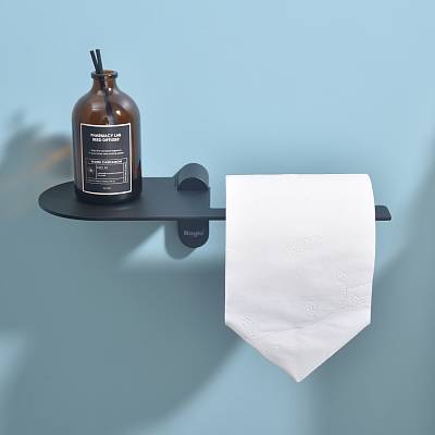 Держатель для туалетной бумаги Raglo R300.03.06 без крышки, с полочкой для телефона, цвет черный, настенный, нержавеющая сталь, форма овальная, для туалета/ванной