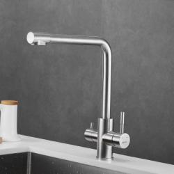 Смеситель для кухни/мойки SHEVANIK, с подключением  фильтра питеьвой воды, однорычажный, округлый, поворотный, латунь, с высоким изливом, длина излива 312 мм, латунь, цвет сатин