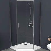 Душевой уголок BelBagno Uno-195, 80х80 см, без поддона, пятиугольный, угловой, стекло прозрачное, (без сифона) без крыши, распашной, стеклянный, алюминиевый профиль (хром)