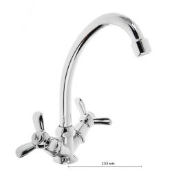 Смеситель для кухни/мойки Accoona, двухвентильный, поворотный, керамический, длина излива 153 мм, цинк, цвет хром