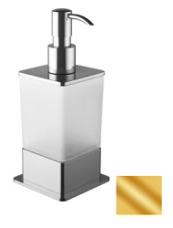 Дозатор жидкого мыла Excellent Riko, настольный, латунь/стекло, форма квадратная, для мыла в ванную/туалет/душевую кабину, цвет золото