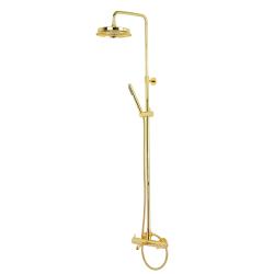 Душевая система Migliore Ermitage Mini, высота 1200-1650 мм, цвет золото, комплект: верхний душ/ручной душ/однорычажный смеситель с изливом/штанга/держатель/душевой шланг, наружного монтажа