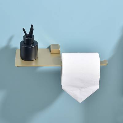 Держатель для туалетной бумаги Raglo R301.03.03 без крышки, с полочкой для телефона, цвет сатин золотой, настенный, нержавеющая сталь, форма прямоугольная, для туалета/ванной