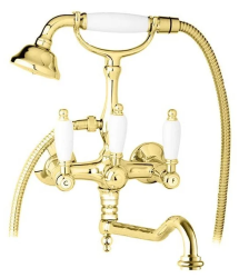 Смеситель для ванны/душа Cezares First, настенный, двухвентильный, поворотный, длина 235 мм, керамический, латунь, цвет золото