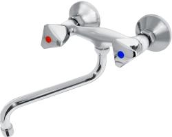Смеситель для кухни/мойки Варион В.П. Лазер, настенный, двухвентильный, поворотный, кран-буксы, длина излива 300 мм, латунь, цвет хром