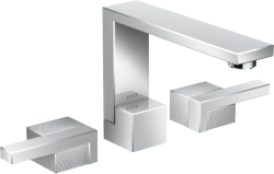 Смеситель для раковины/умывальника Axor Edge 130 на 3 отверстия, с алмазной огранкой, двухвентильный, фиксированный излив, длина излива 17,3 см, керамический, латунь, цвет хром, со сливным клапаном Push-Open