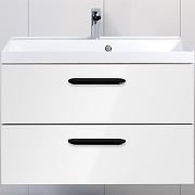 Тумба под раковину BelBagno Aurora 80, 80х45х50 см, подвесная, 2 выкатных ящика, ЛДСП, цвет: белый глянцевый, шкафчик навесной, механизм доводчика, прямоугольная