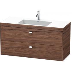 Тумба c раковиной Duravit Brioso, 120х48х61,3 см, подвесная, 2 выдвижных ящика, ДСП, цвет: орех темный/хром /Vero Air, мебельная, прямоугольная, цвет белый, фарфоровая, с площадкой под смеситель, без перелива