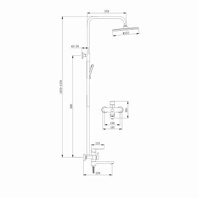 Душевая система Splenka S221.24.03 высота 1070-1370 мм цвет сатин золотой, комплект: однорычажный смеситель/излив/тропический душ круглый (с верхней лейкой)/лейка/стойка/шланг, нержавеющая сталь