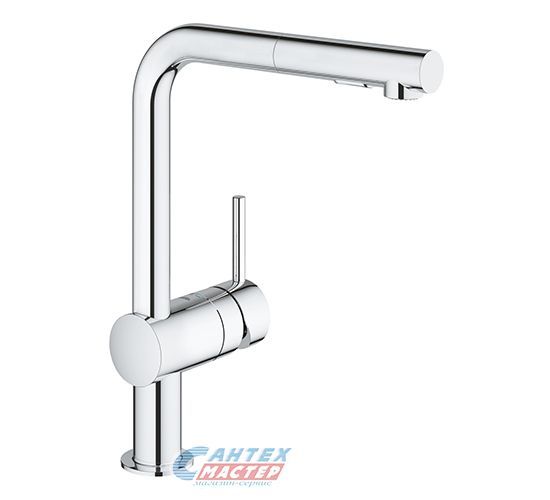 Смеситель для кухни/мойки Grohe Minta однорычажный, керамический, с поворотным выдыижным изливом, длина 223 мм, латунь, цвет хром, кухонный, хромированный, вертикальный, однорукий, одноручный, однозахватный, одноручковые, кран, комплект