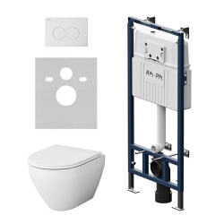 Комплект унитаза с инсталляцией AM.PM Spirit 2.0, c сиденьем микролифт, с клавишей смыва (кнопкой, клавишей двойного смыва) белый, система для подвесного унитаза, со скрытым смывным бачком (бак), с подвесным унитазом