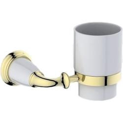 Стакан Art&Max Bianchi, с держателем, настенный, латунь/керамика, форма округлая, для зубных щеток в ванную/туалет/душевую кабину, цвет золото