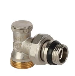 Клапан настроечный 1/2" нр/нр, угловой MVI (вентиль) с самоуплотняющимся кольцом, с выходом под евроконус, американкой, для радиатора отопления, латунный, никелированный, наружная/наружная/евроконус резьба, терморегулирующий